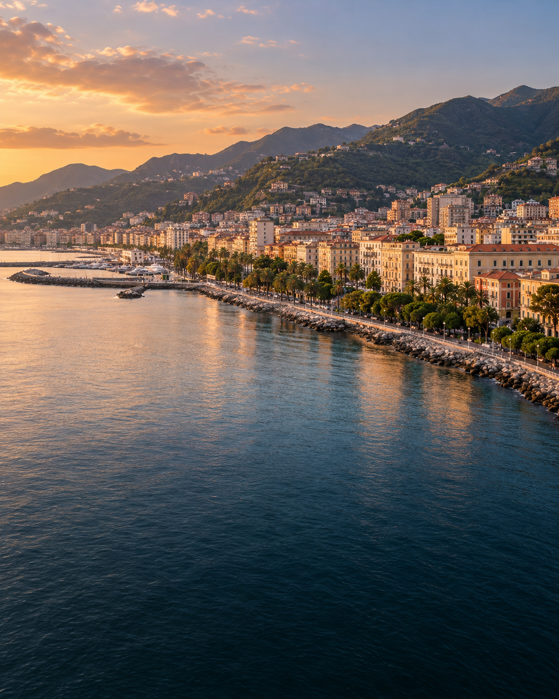 Panorama di Salerno, con il lungomare, il mare e le colline